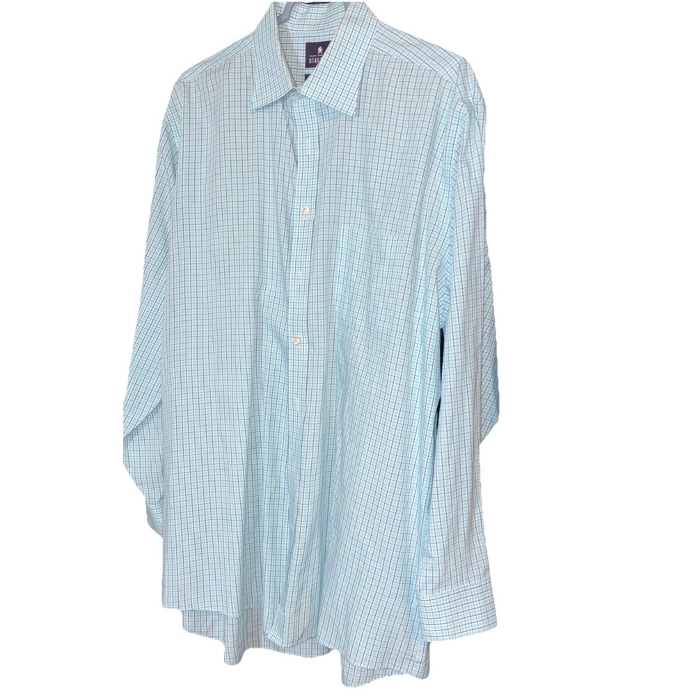 Stafford  L  B/White Check Cotton Long Sleeve Dress Shirt 17 1/2 34-35